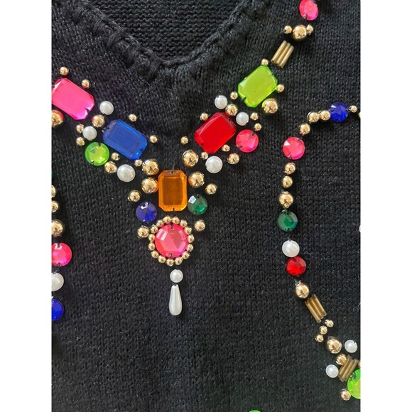 ARRIVISTE Vintage Multi Colored HEART SHAPE Gemstone Embellished Sweater Size M - Picture 4 of 8